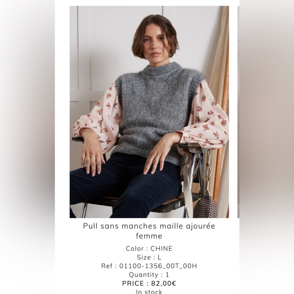 Cyrillus Gray Sleeveless Cable Knit Sweater